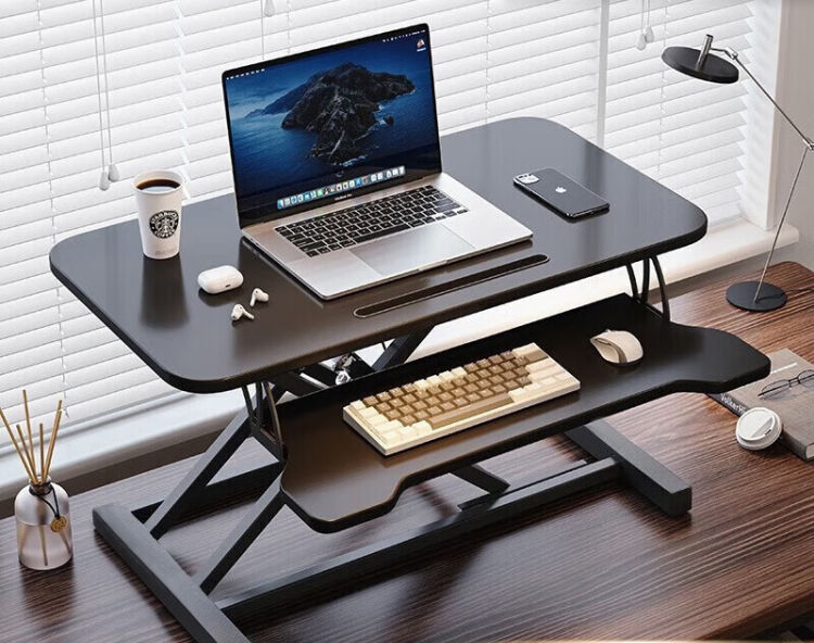 全品屋 电脑增高架 气动无级升降-黑桌双层80cm